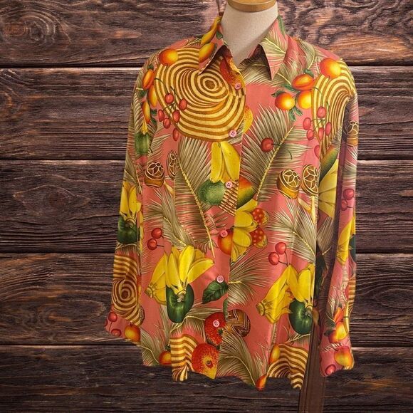 Carlisle Tropical Banana Multicolor Silk VTG Shirt Size 16 Rare - Picture 1 of 11